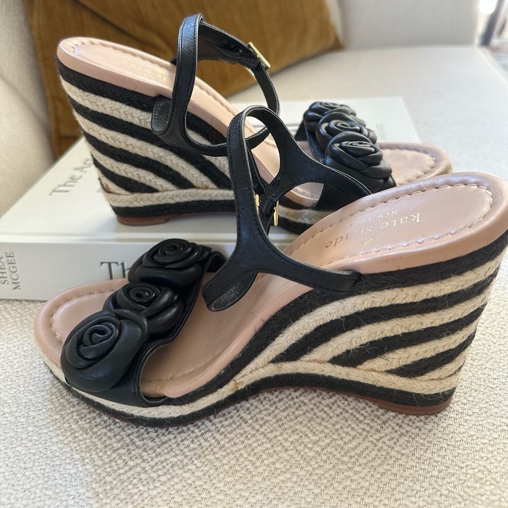 Kate Spade Espadrilles Wedge Sandals Black and White Size 6.5